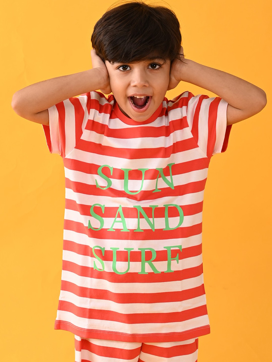 

Anthrilo Boys Red & White Striped Pure Cotton Night suit