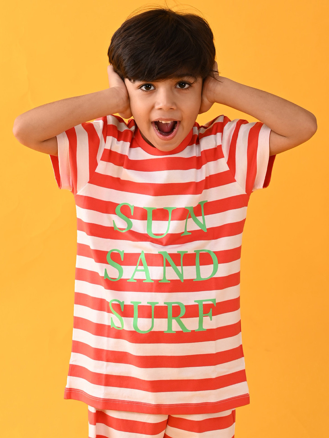 

Anthrilo Boys Red & White Striped Pure Cotton Night suit