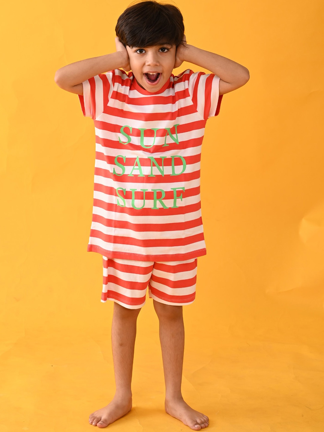 

Anthrilo Boys Red & White Striped Pure Cotton Night suit