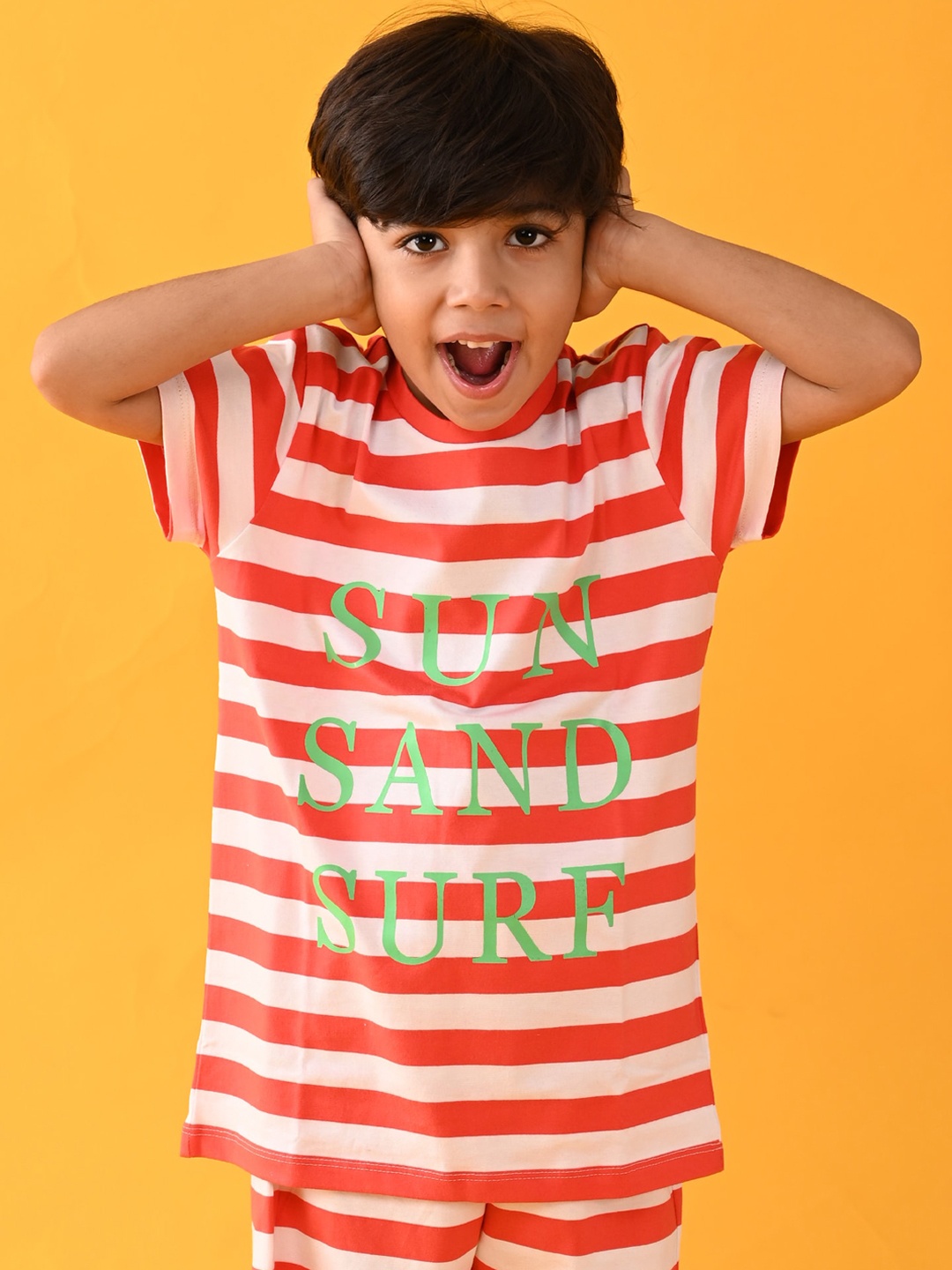 

Anthrilo Boys Red & White Striped Pure Cotton Night suit