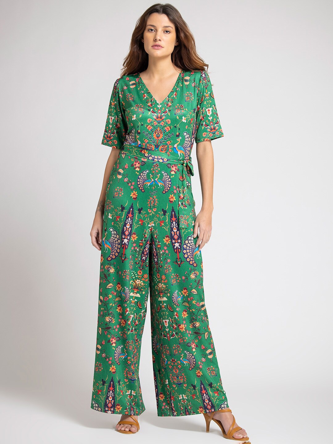 

SHAYE Women Floral Printed Casual Jumpsuit, Green