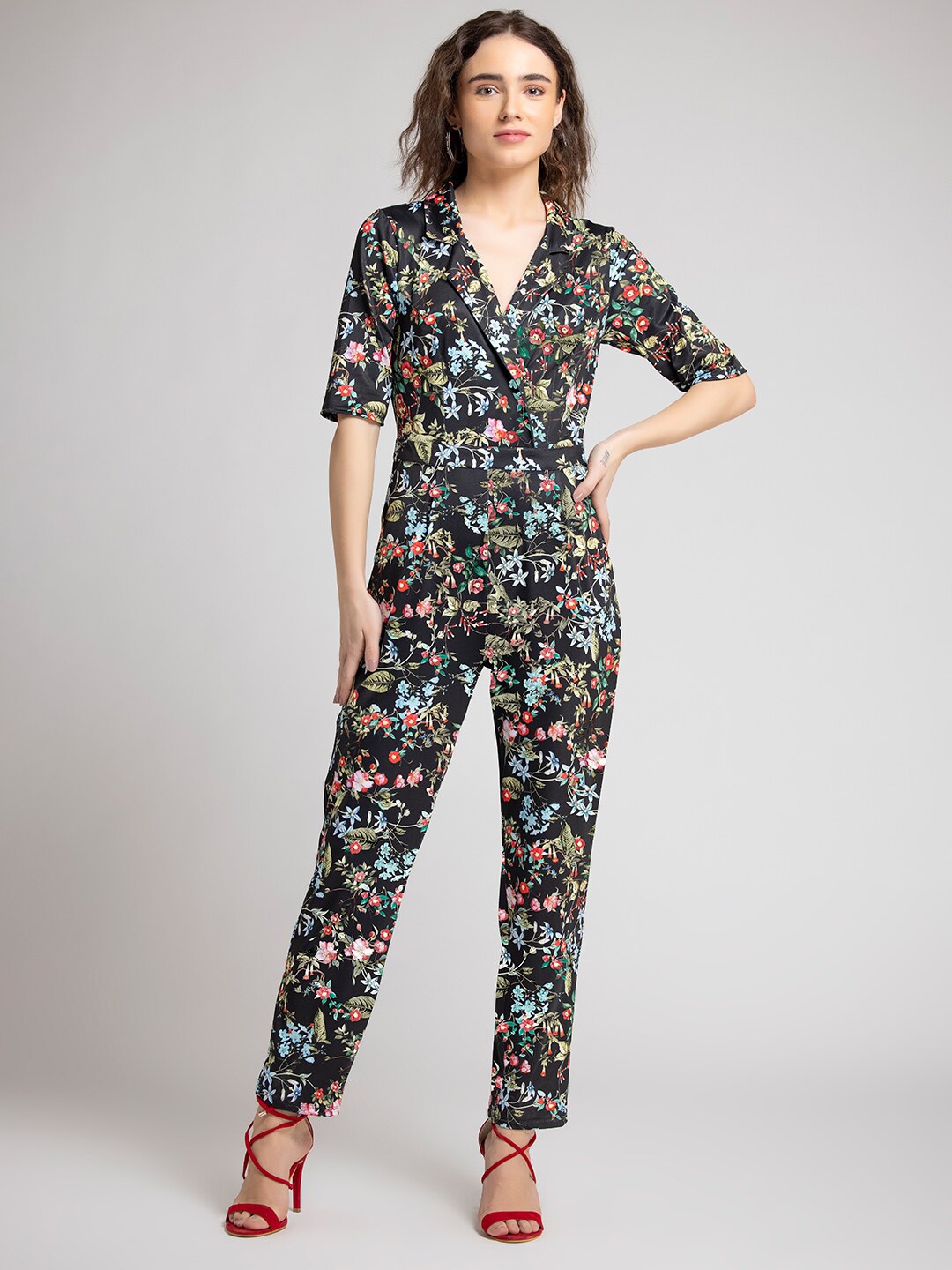 

SHAYE Women Floral Printed Casual Jumpsuit, Black