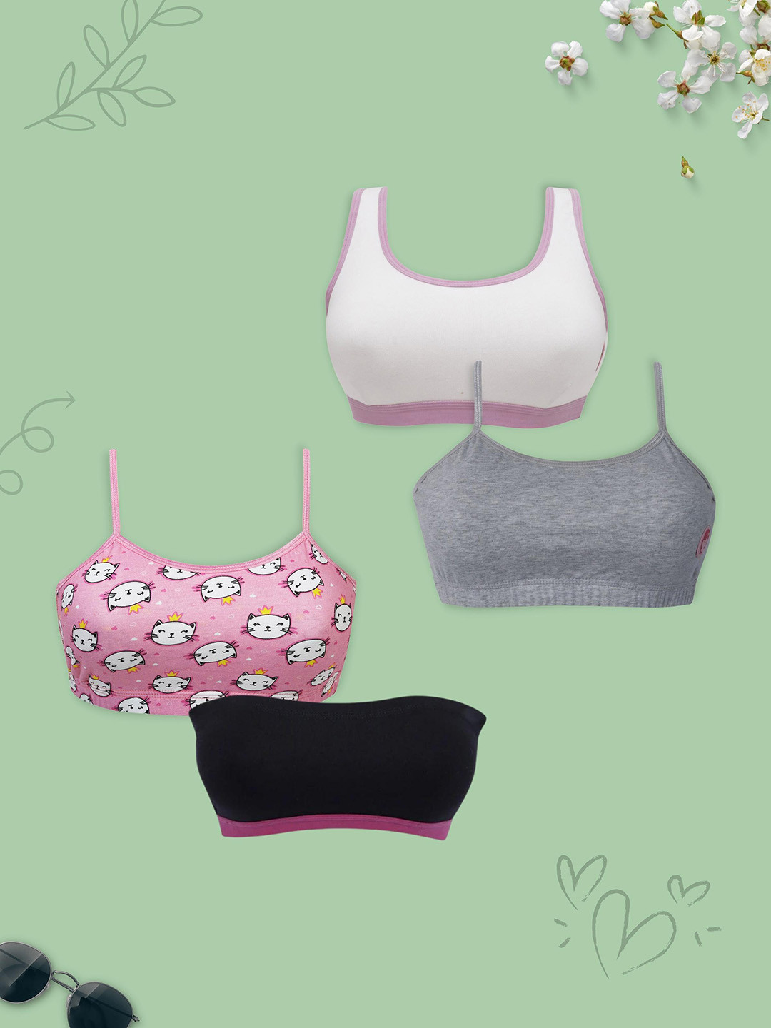 

DChica Girls Pack Of 4 Premium Cotton Non-Wired Non Padded Beginners Bra DCBRNV8279/xxxs, Grey