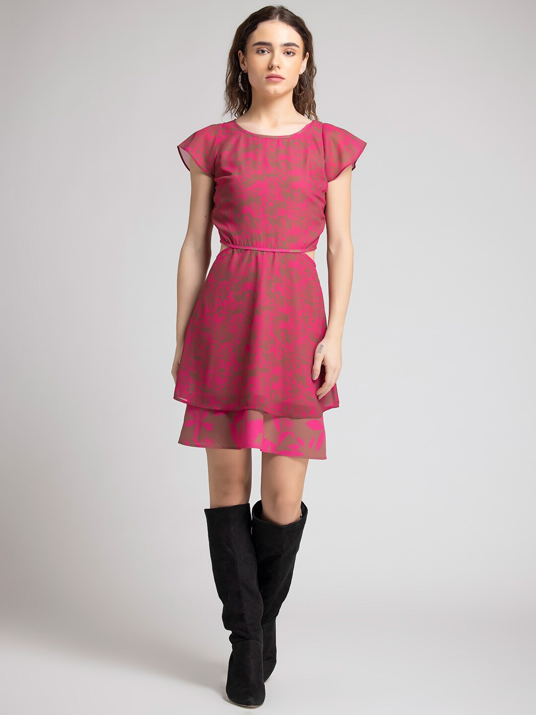SHAYE Women Pink Printed Layered Dress