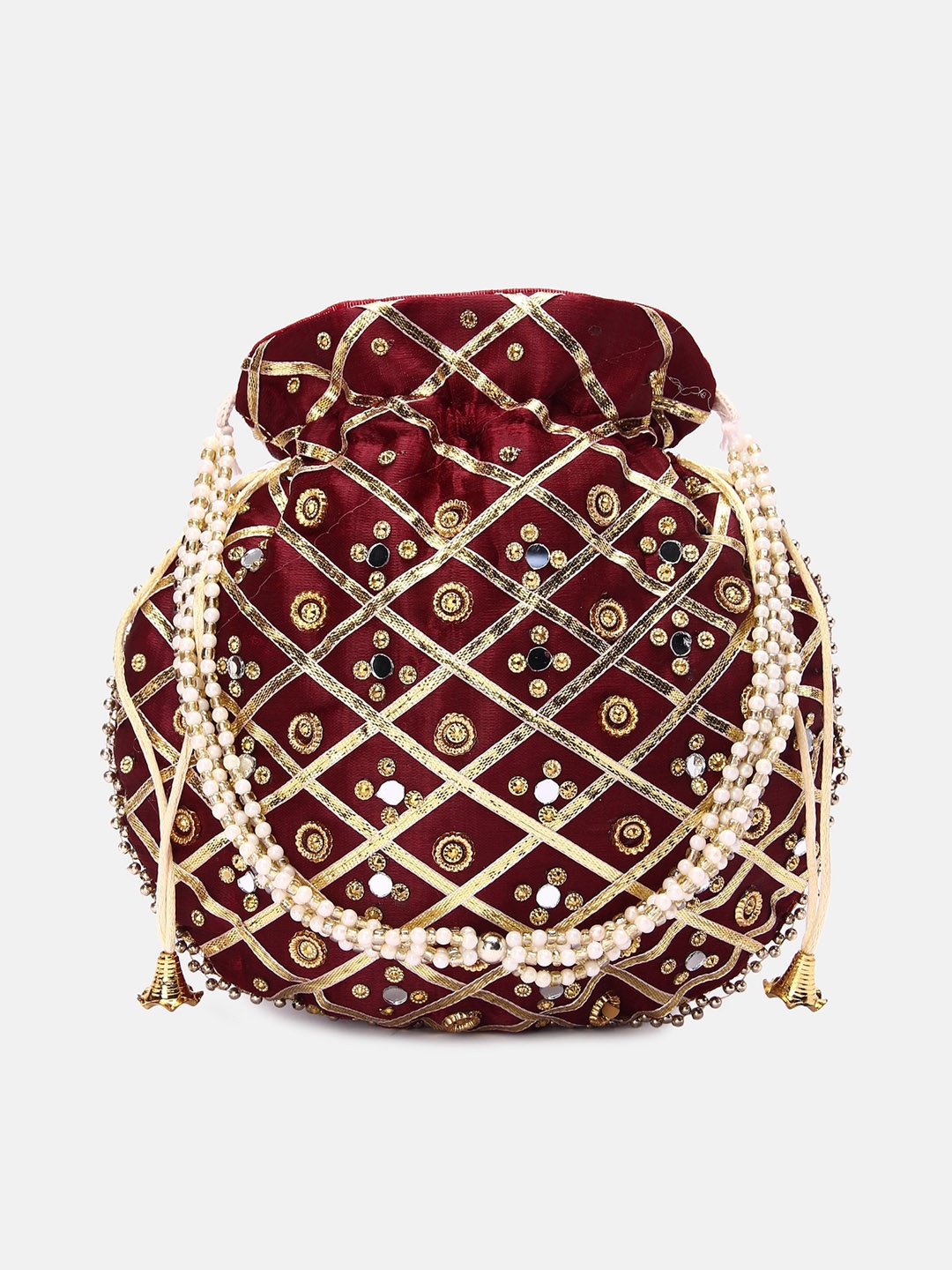

DN Creation Maroon Embellished Potli Clutch