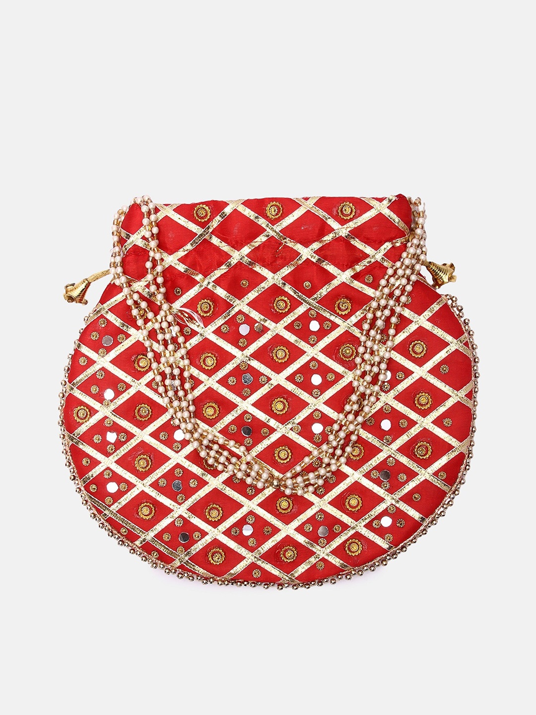 

DN Creation Red Embroidered Potli Clutch