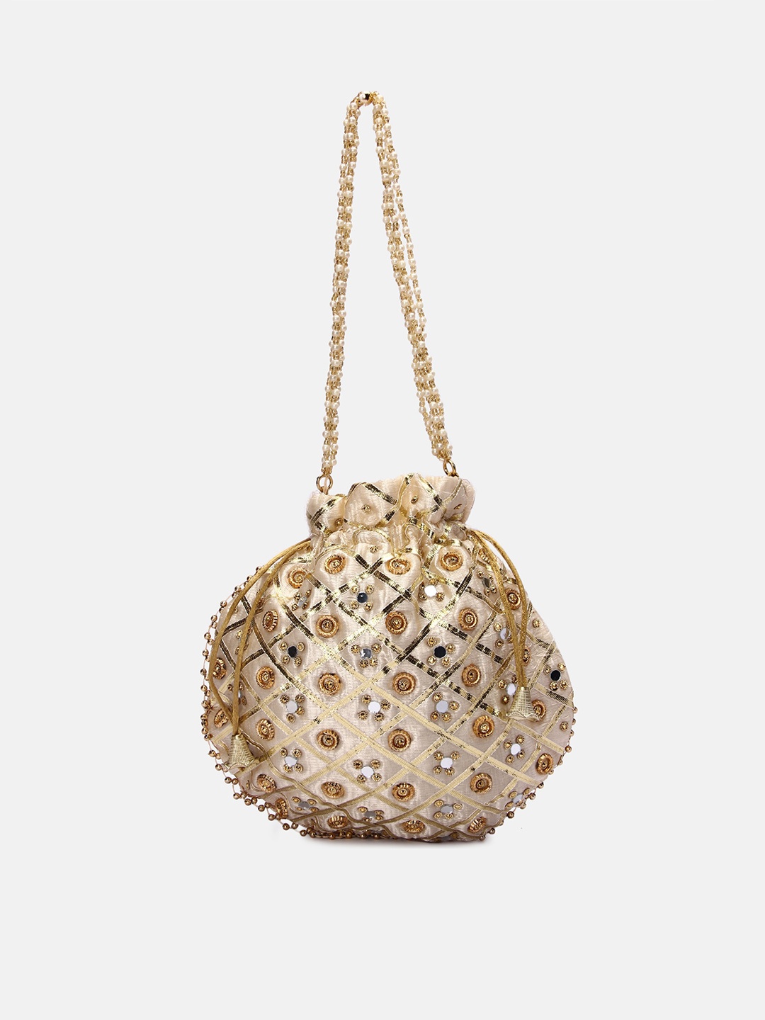 

DN Creation Beige Embroidered Embellished Potli Clutch