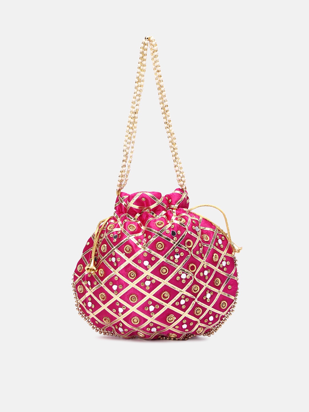 

DN Creation Pink Embroidered Potli Clutch