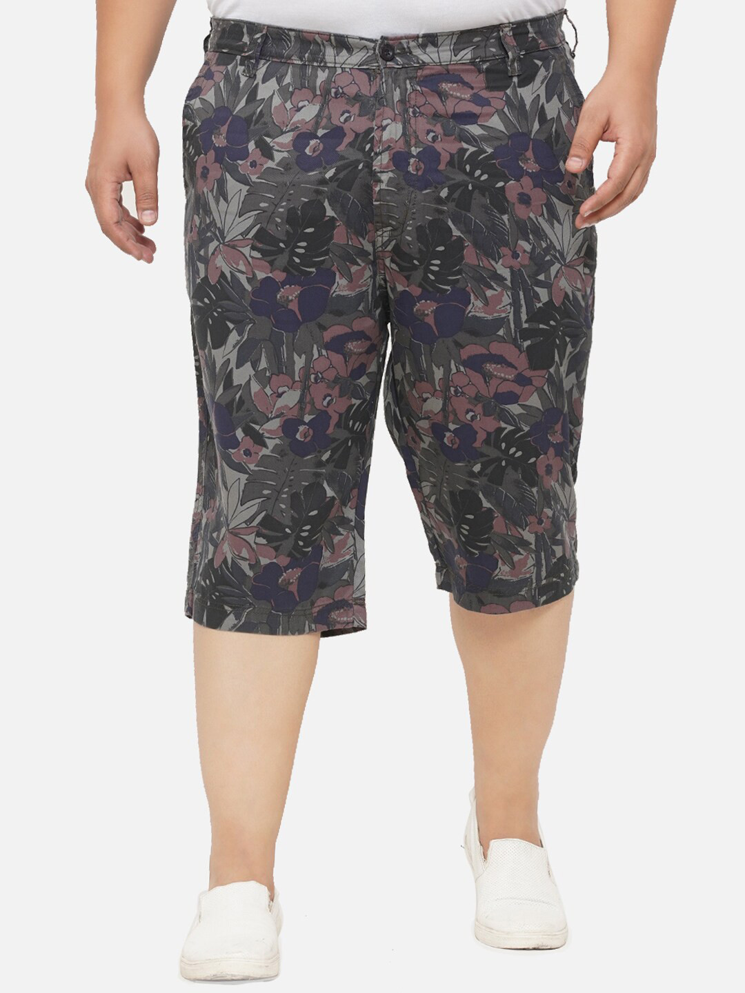 

John Pride Men Grey Floral Printed Cotton Chino Shorts