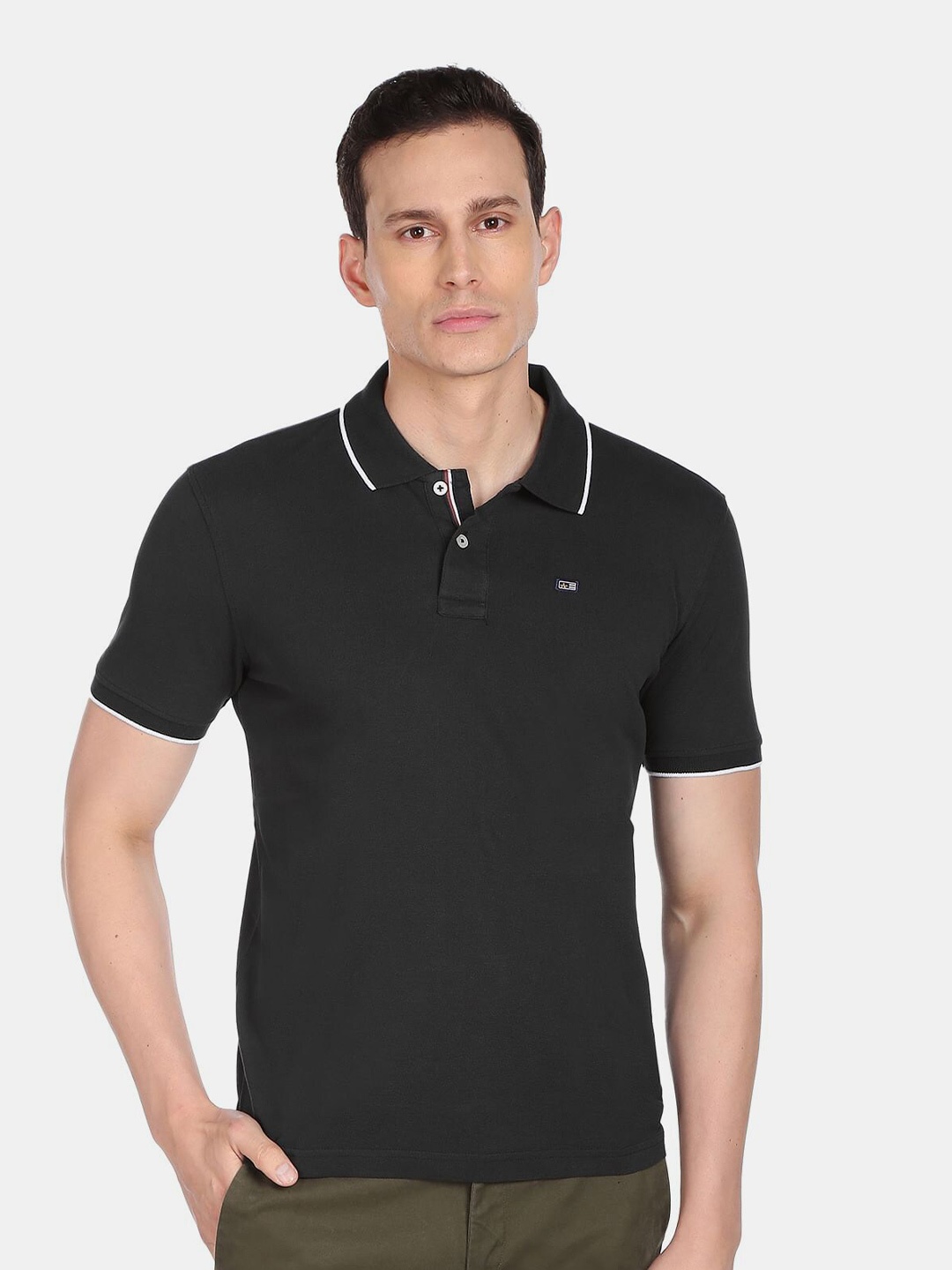 

Arrow Sport Men Black Solid Polo Collar Cotton T-shirt