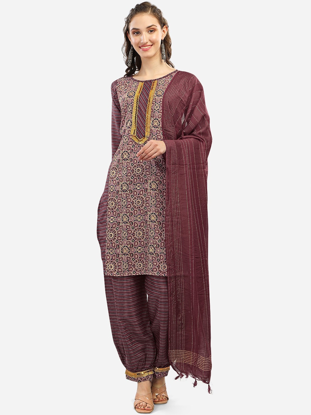 

GUFRINA Women Pink Ethnic Motifs Printed Kurta with Salwar & With Dupatta