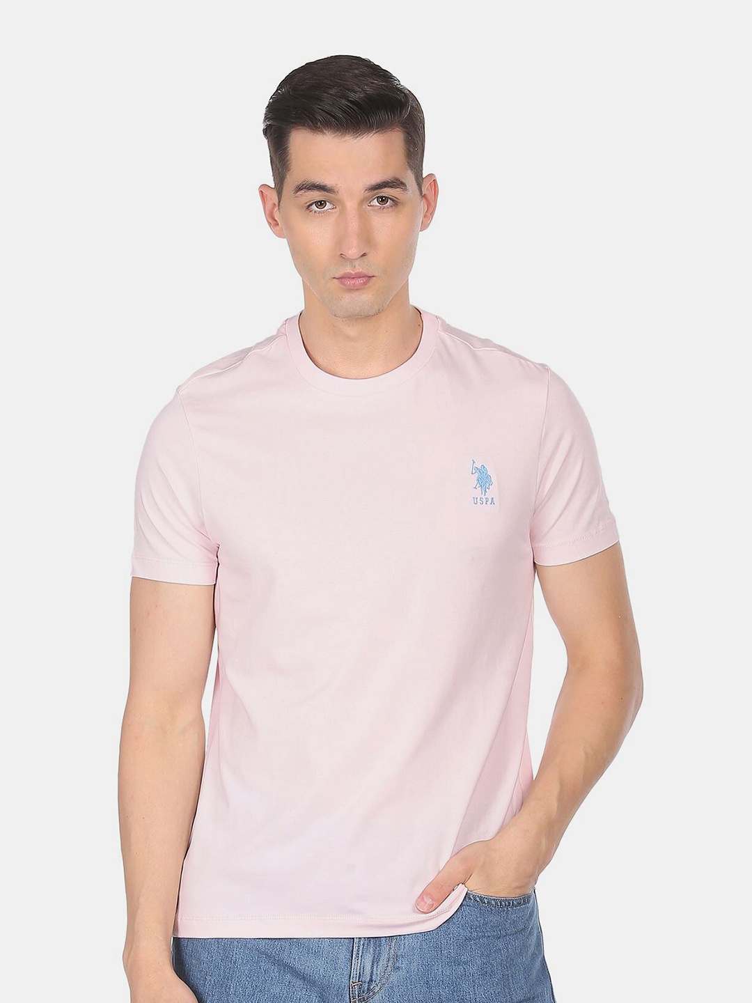 

U S Polo Assn Men Round Neck Cotton T-shirt, Pink