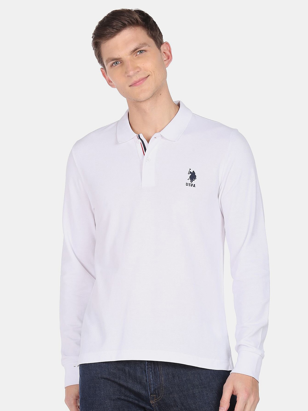 

U S Polo Assn Men White Polo Collar Cotton T-shirt