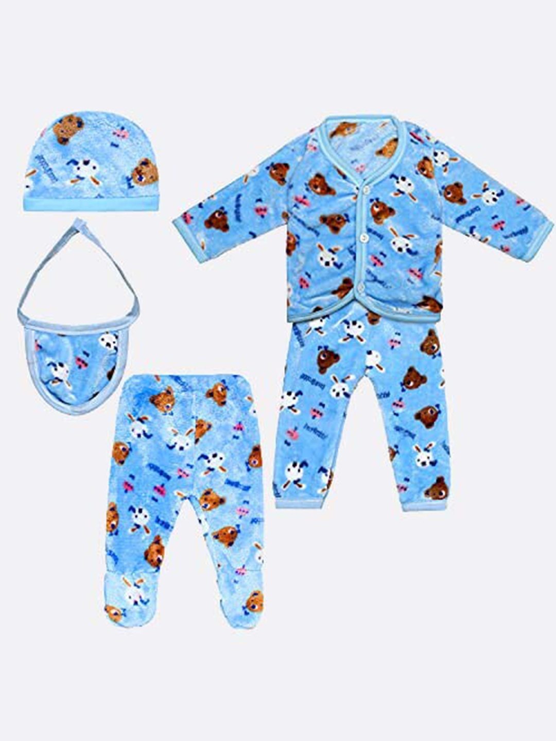 

Superminis Kids Turquoise Blue & White Set of 5 Printed Shirt with Pyjama