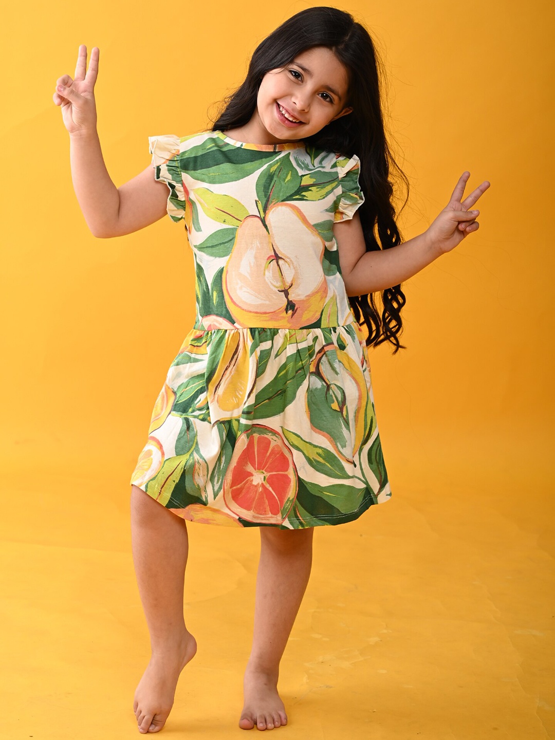 

Anthrilo Girls White Tropical A-Line Dress