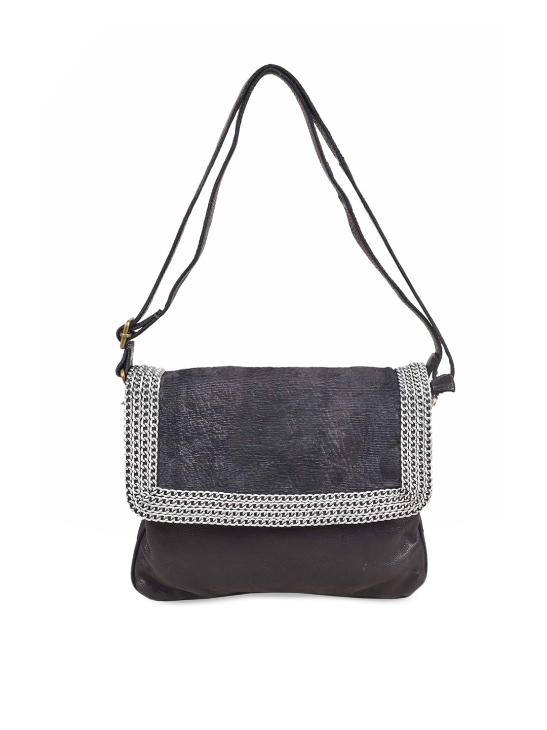 

KOMPANERO Women Black Leather Structured Sling Bag