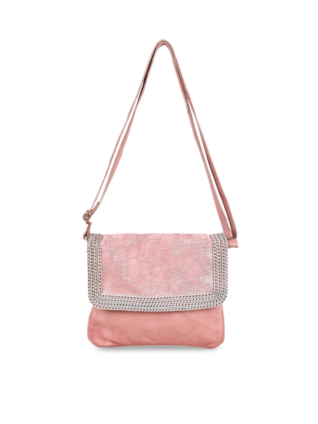 

KOMPANERO Pink Embellished Leather Structured Sling Bag