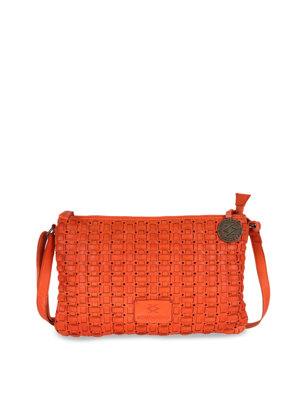

KOMPANERO Women Orange Leather Structured Sling Bag