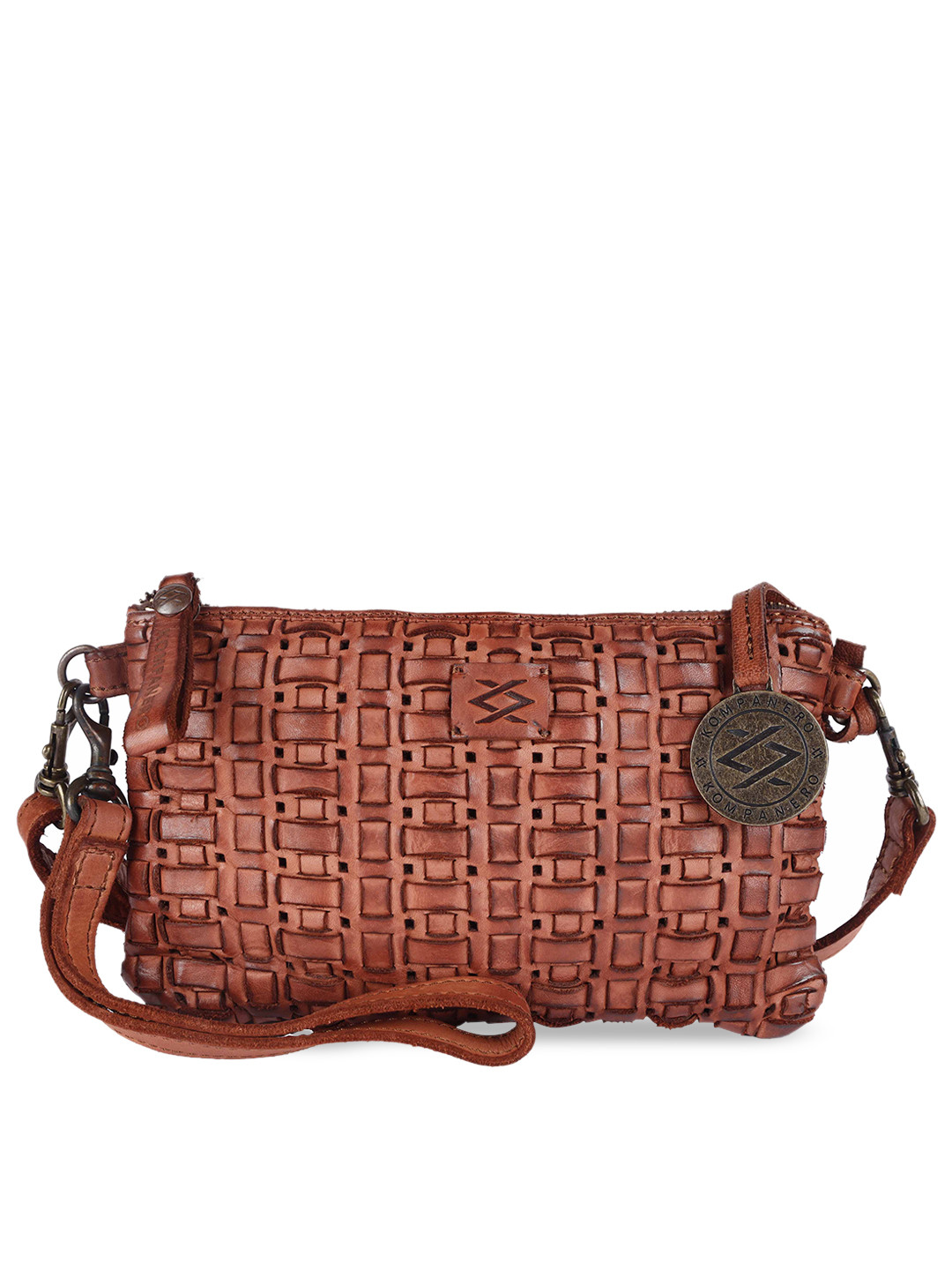 

KOMPANERO Women Tan Leather Structured Sling Bag