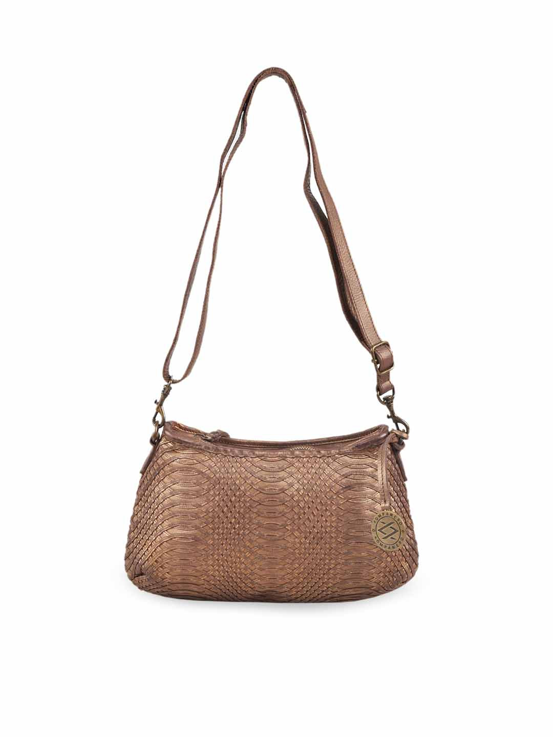 

KOMPANERO Women Bronze Textured Leather Structured Sling Bag