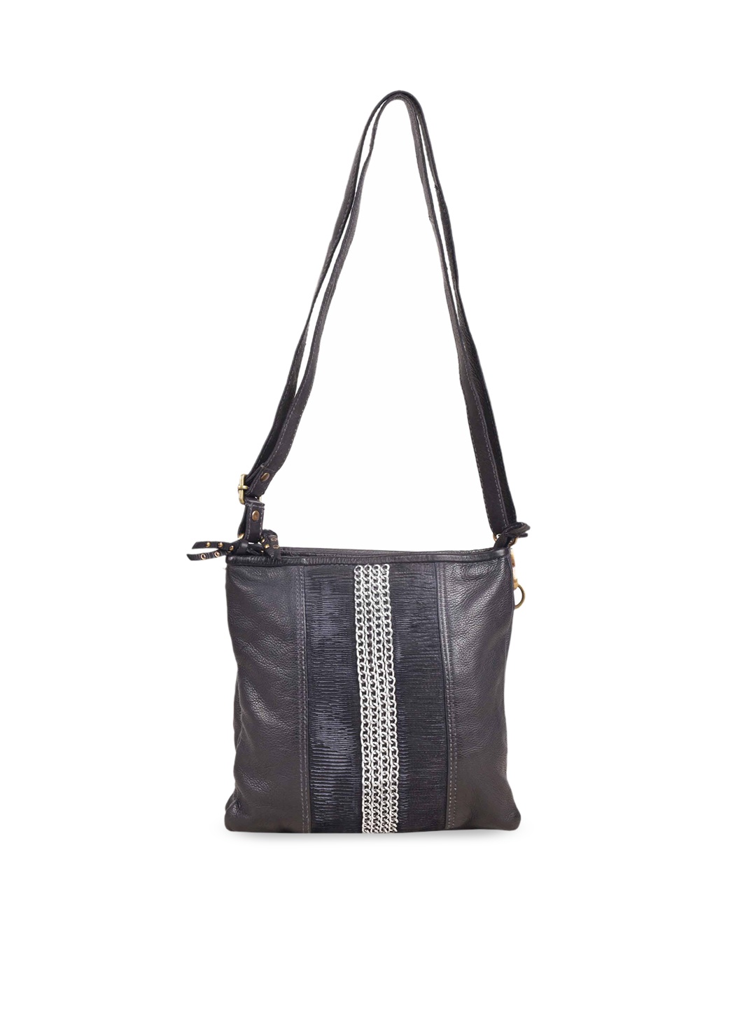 

KOMPANERO Women Black Textured Leather Structured Shoulder Bag