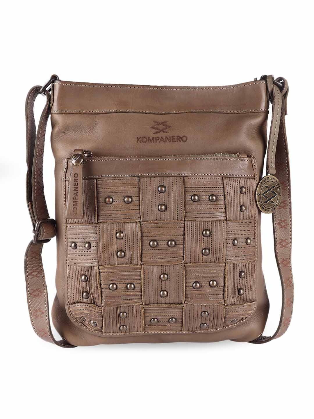 

KOMPANERO Women Brown Leather Structured Sling Bag