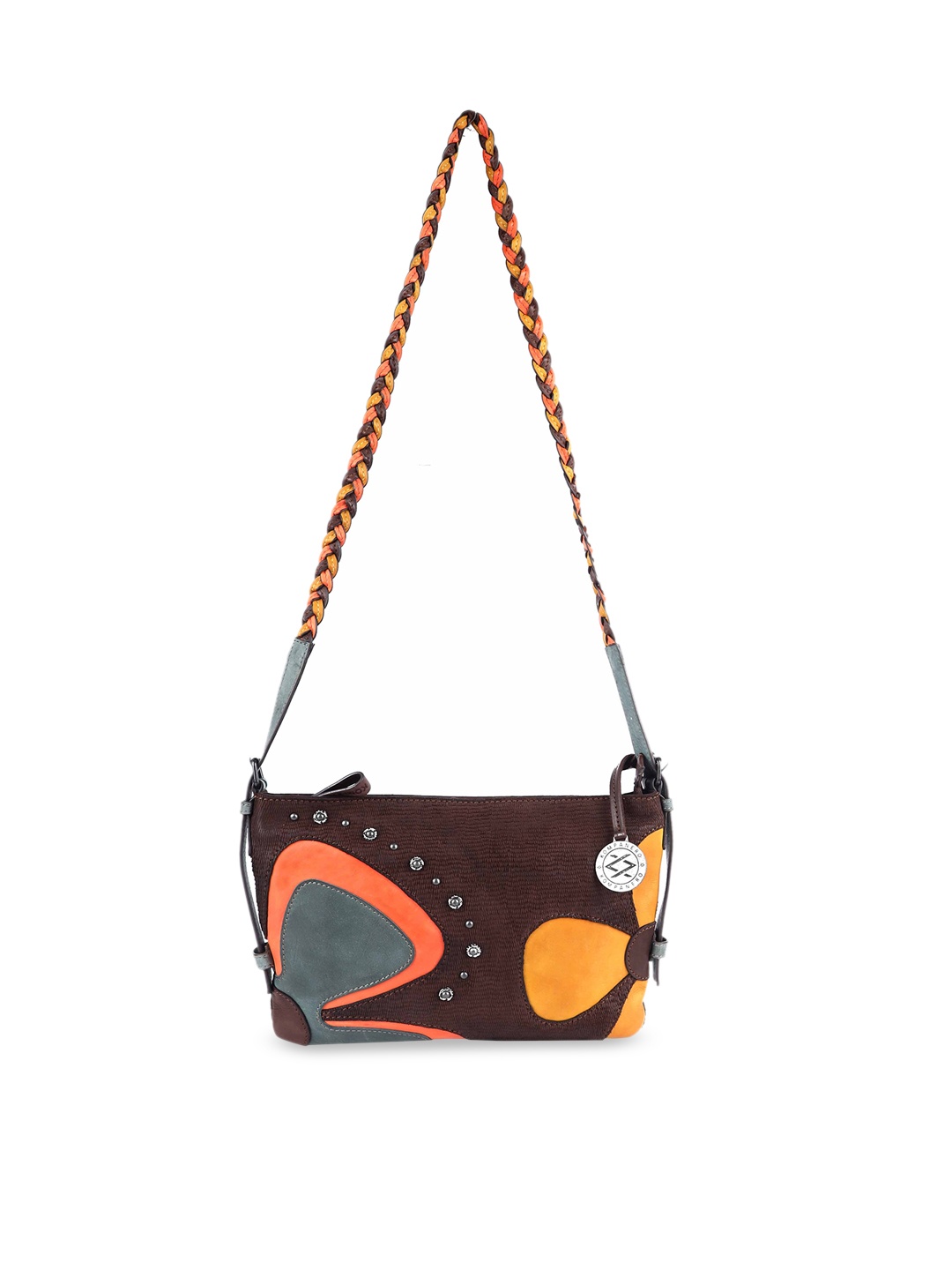 

KOMPANERO Women Brown Printed Leather Structured Sling Bag