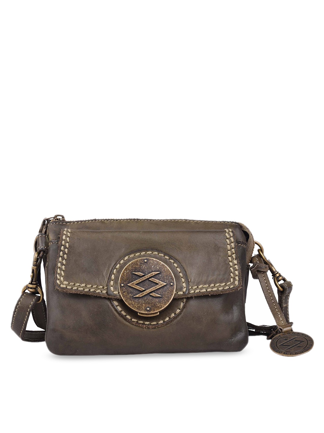 

KOMPANERO Women Green Leather Structured Sling Bag