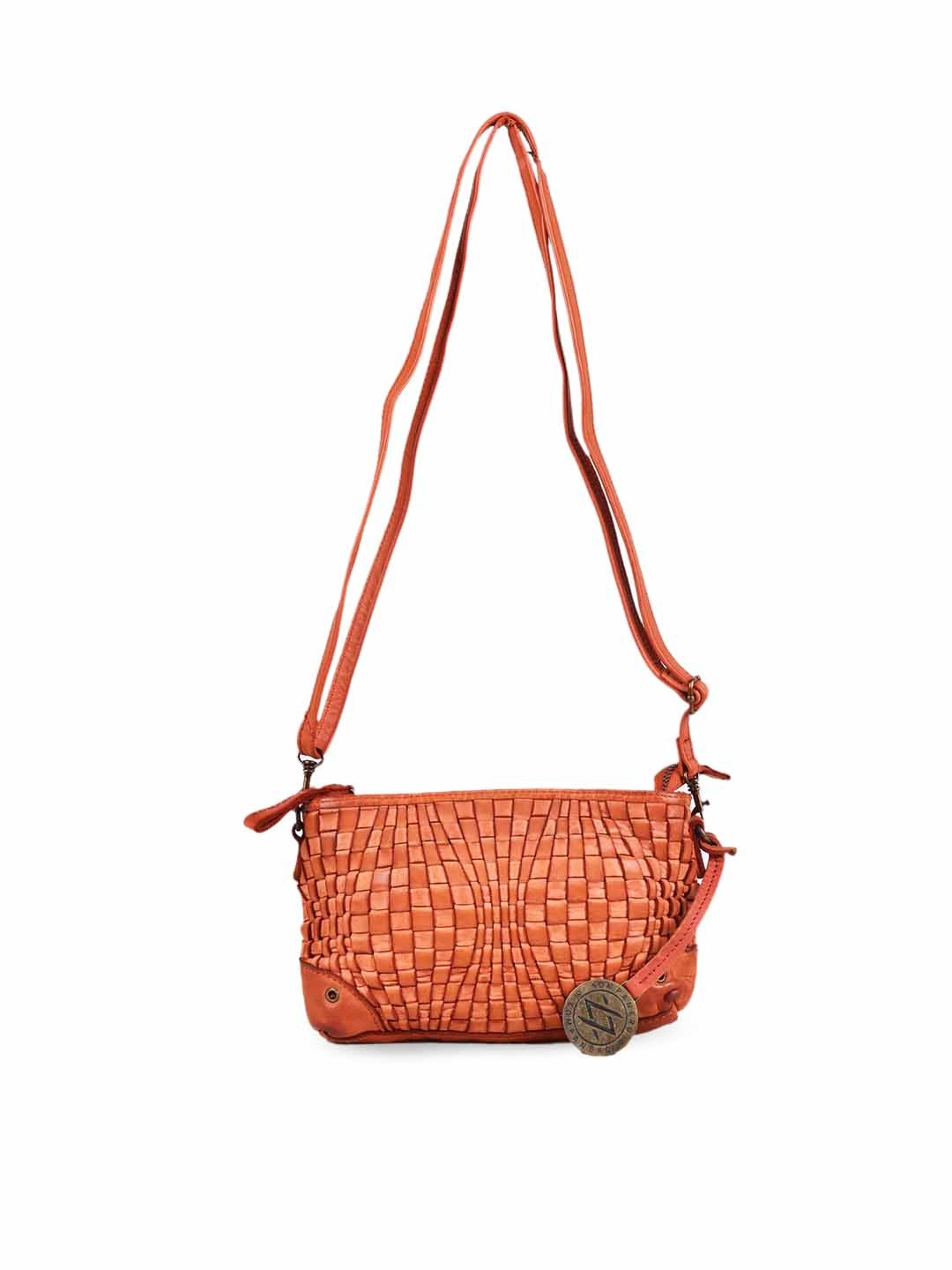 

KOMPANERO Women Orange Textured Leather Structured Sling Bag