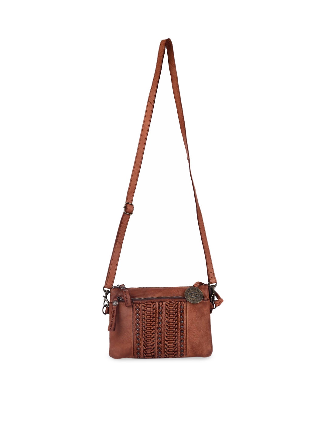 

KOMPANERO Women Brown Textured Leather Structured Sling Bag