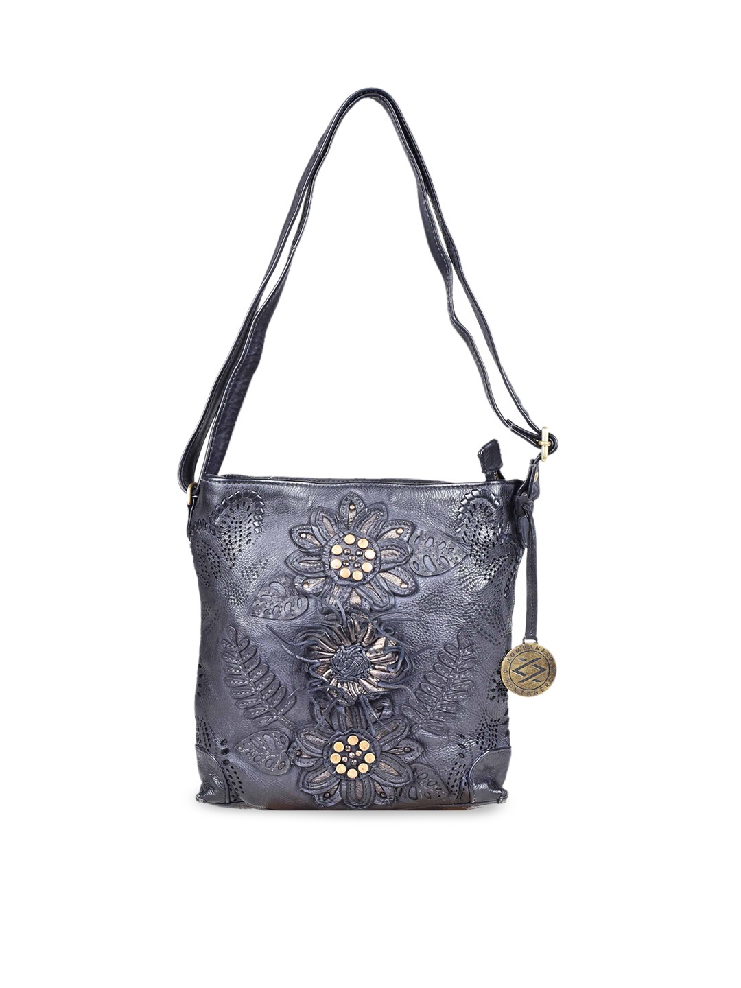 

KOMPANERO Blue Leather Structured Shoulder Bag
