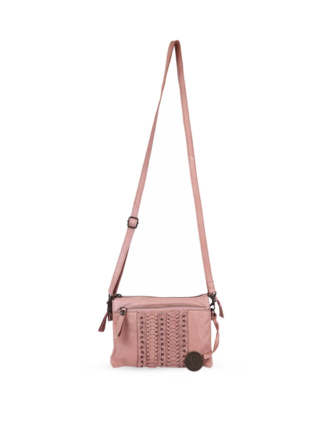 

KOMPANERO Women Cream Textured Leather Structured Sling Bag