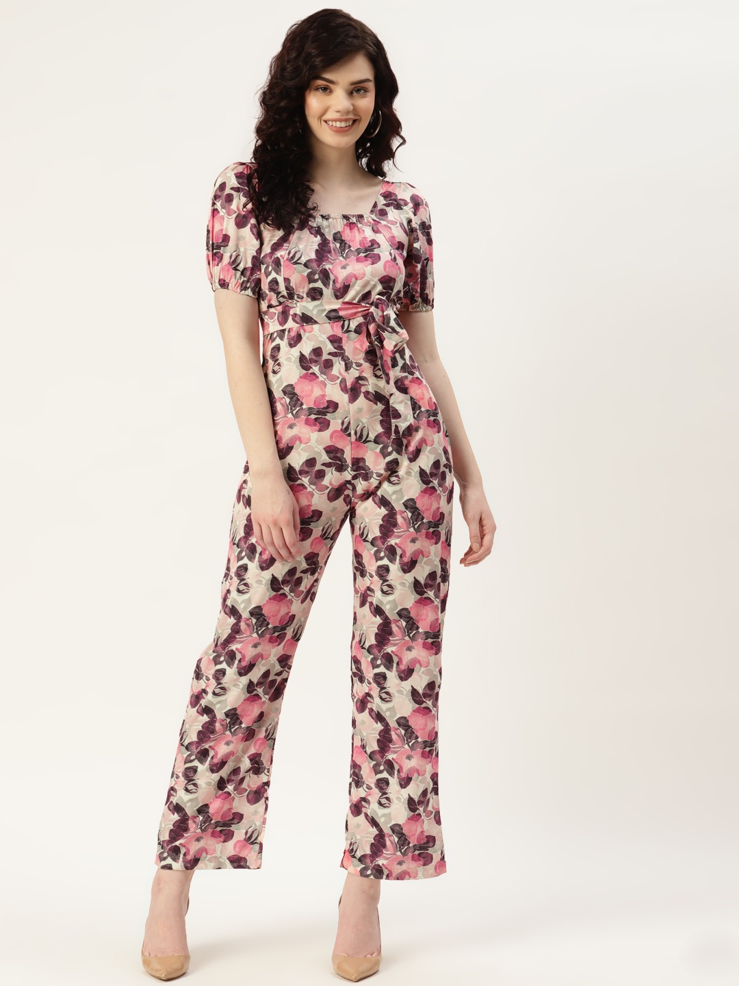

Sleek Italia Women Beige & Multicoloured Printed Basic Jumpsuit