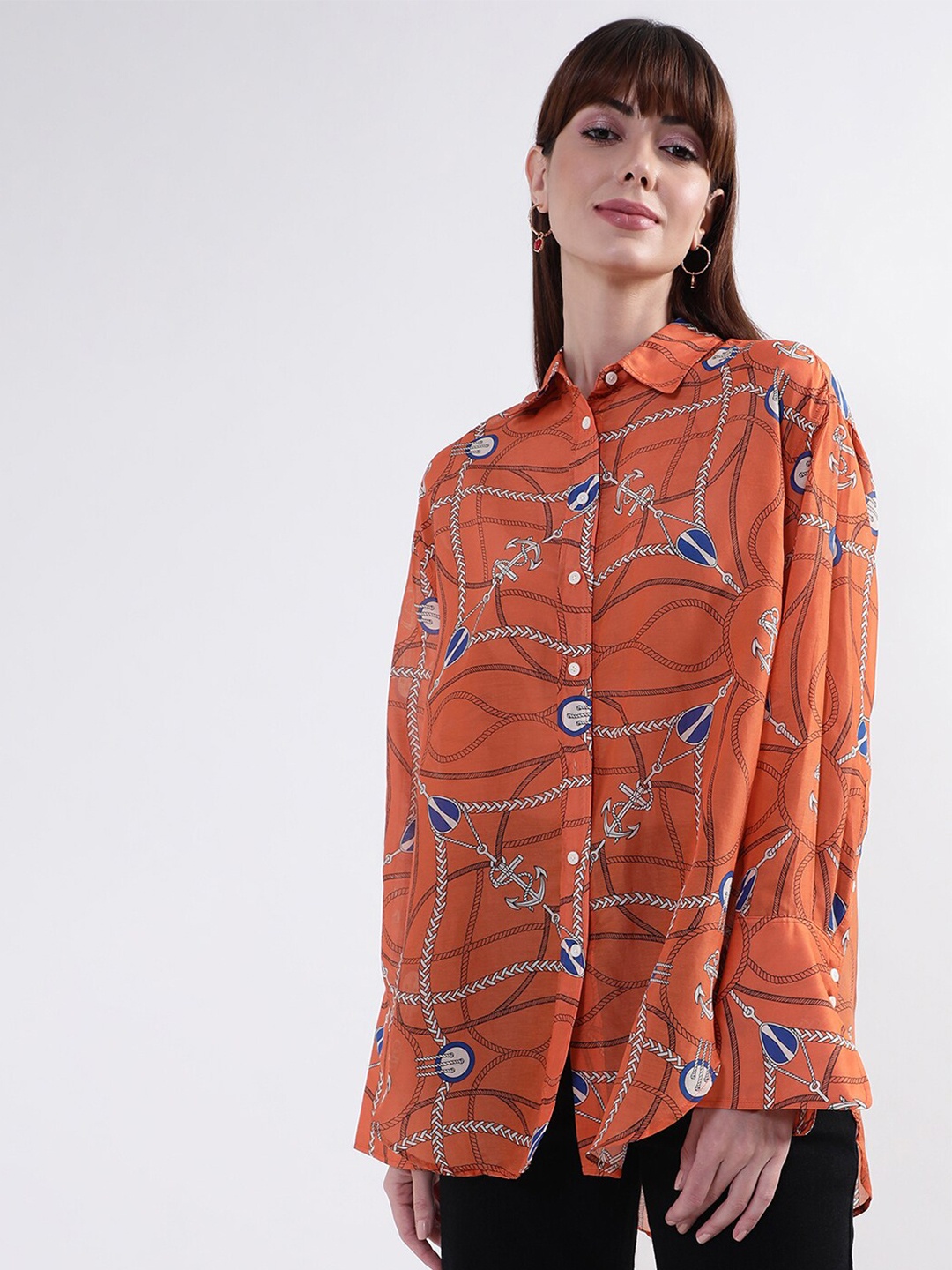 

GANT Women Regular Fit Printed Cotton Casual Shirt, Orange