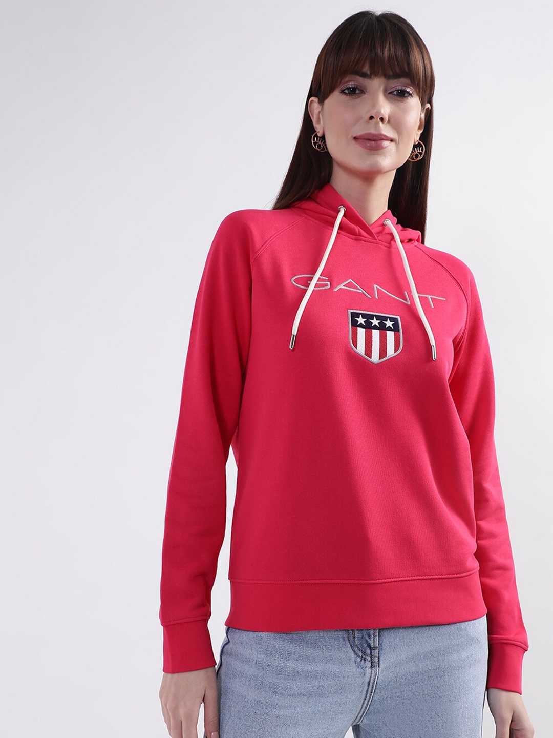 

GANT Women Pink Printed Hooded Cotton Sweatshirt