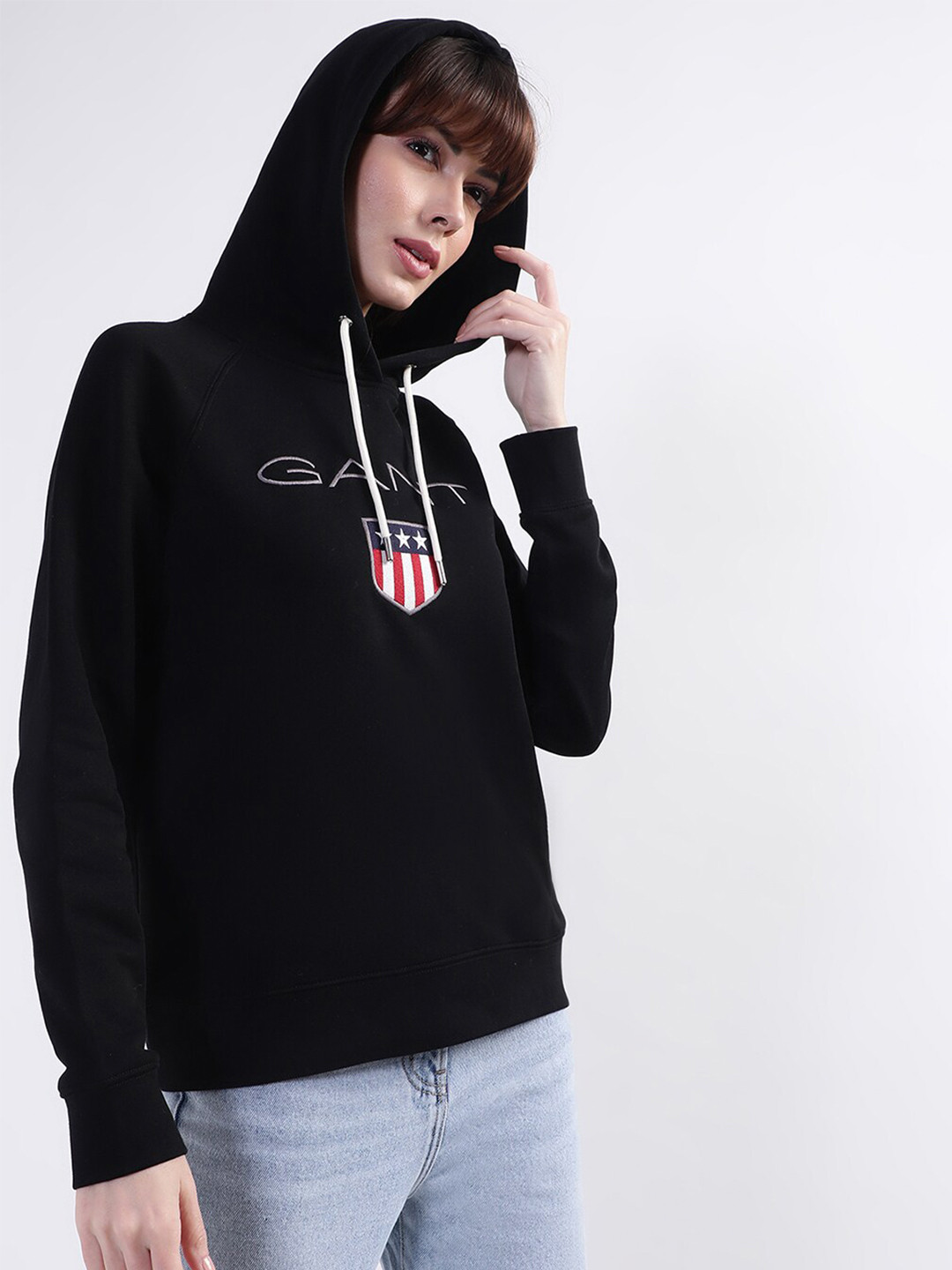 

GANT Women Black Printed Hooded Cotton Sweatshirt