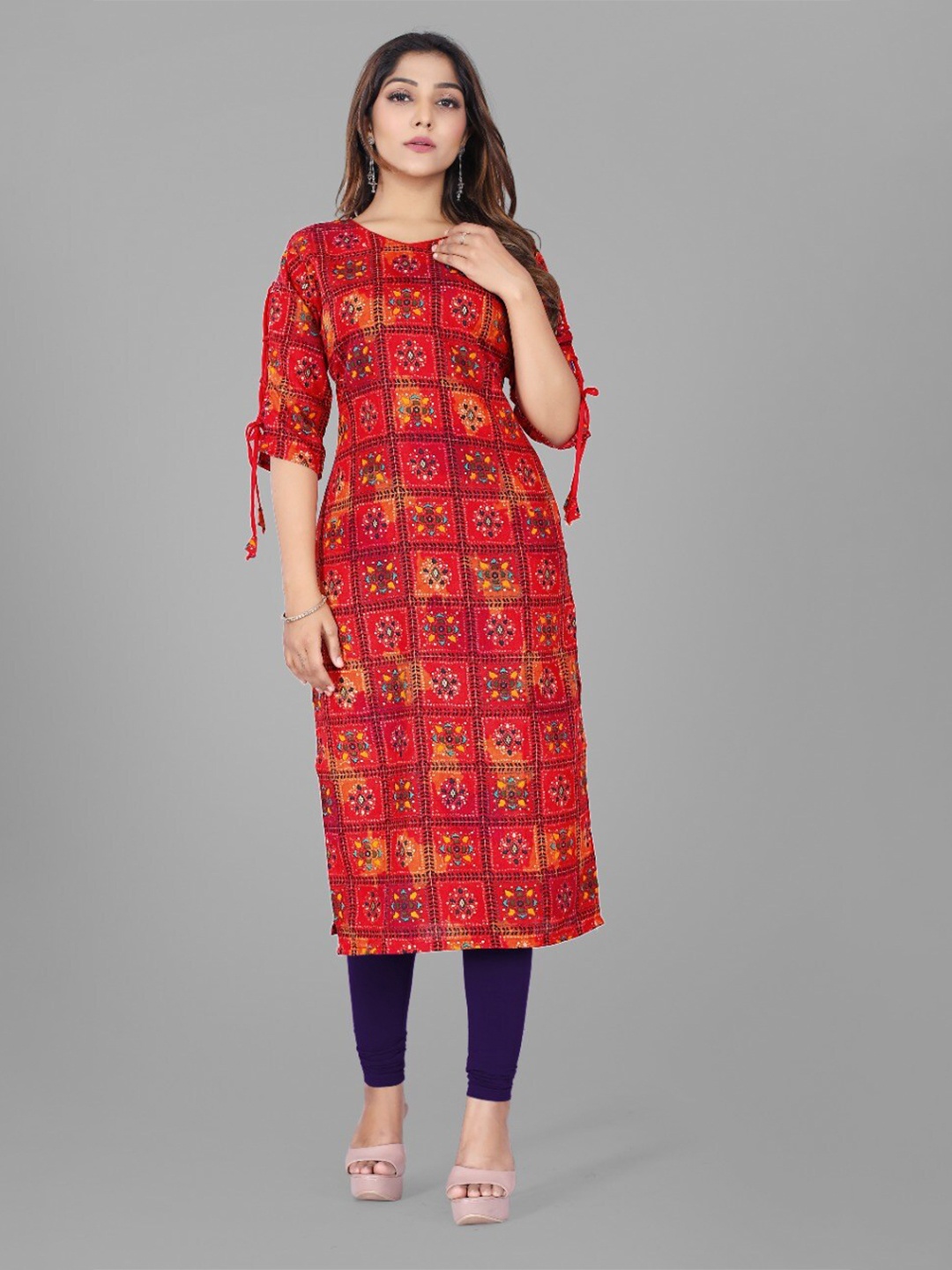 

Fashion FRICKS Women Red & Yellow Printed Floral Cotton Kurta