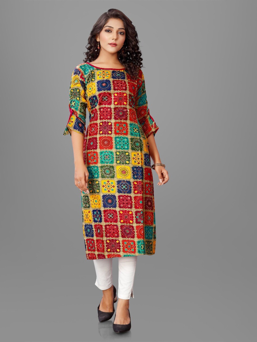 

Fashion FRICKS Women Red & Turquoise Blue Ethnic Motifs Printed Kurta