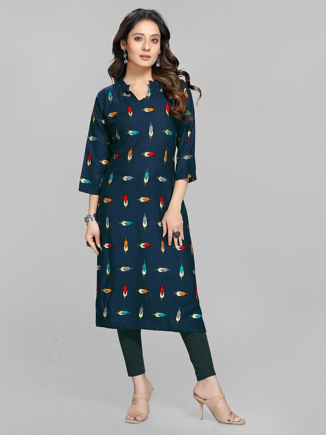 

Fashion FRICKS Geometric Printed Cotton Kurta, Teal