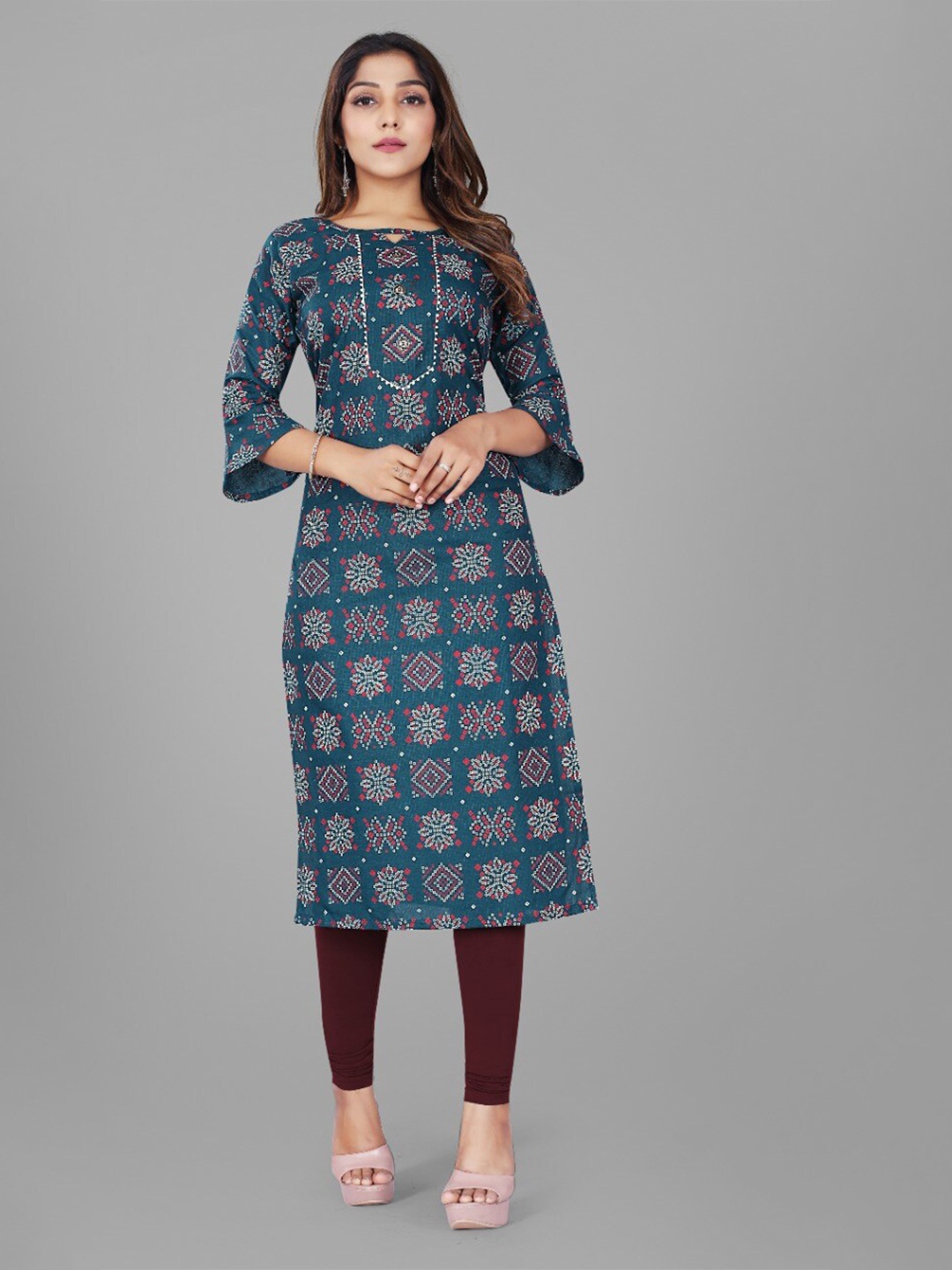 

Fashion FRICKS Women Blue Cotton Ethnic Motifs Printed Kurta