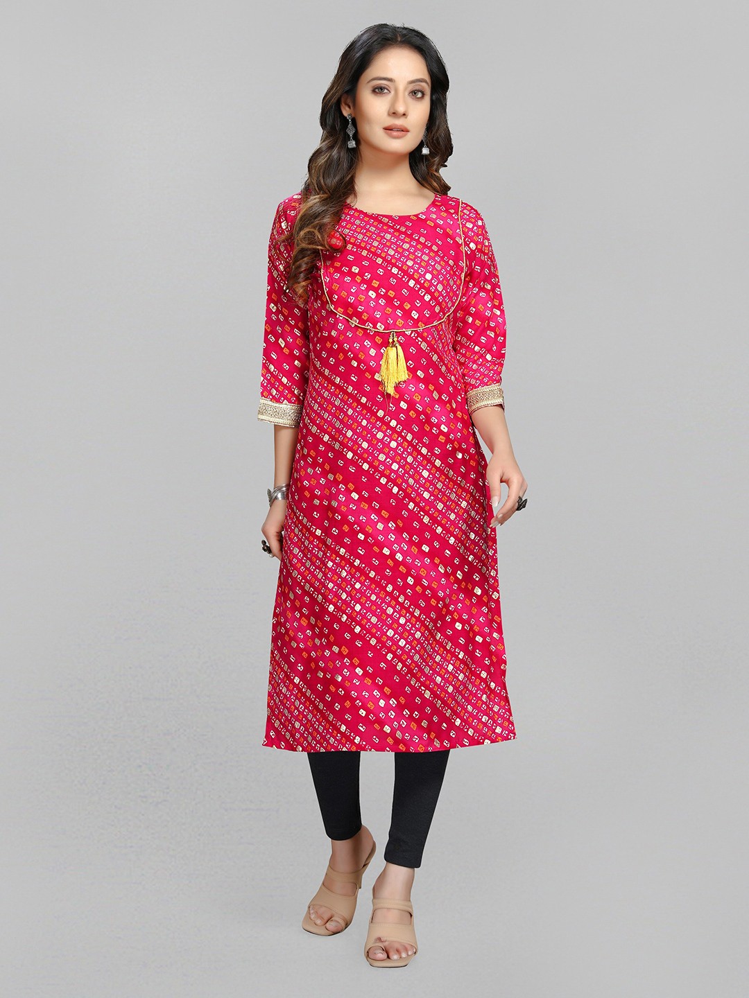 

Fashion FRICKS Bandhani Printed Cotton Kurta, Pink