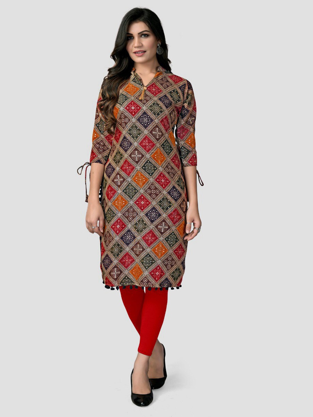 

Fashion FRICKS Geometric Printed Cotton Kurta, Red