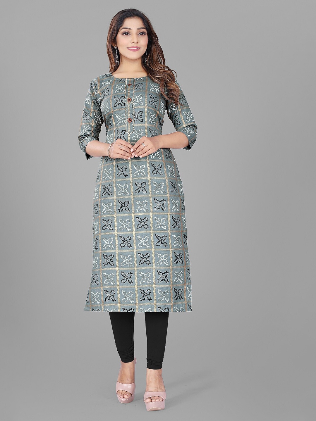 

Fashion FRICKS Bandhani Printed Cotton Kurta, Grey