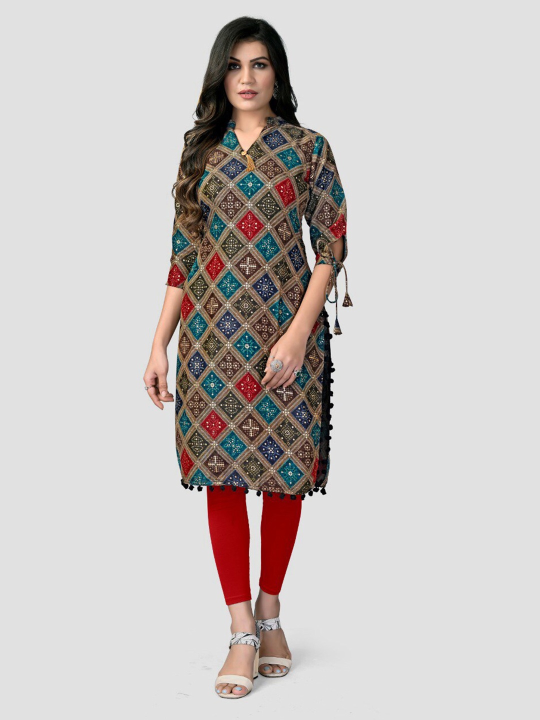 

Fashion FRICKS Geometric Printed Cotton Kurta, Red