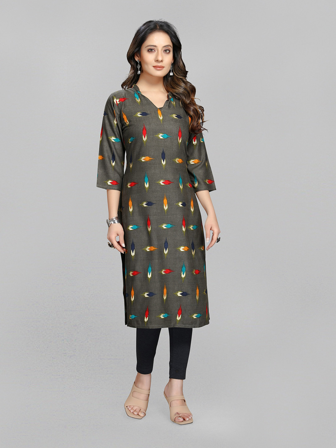 

Fashion FRICKS Geometric Printed Cotton Kurta, Charcoal