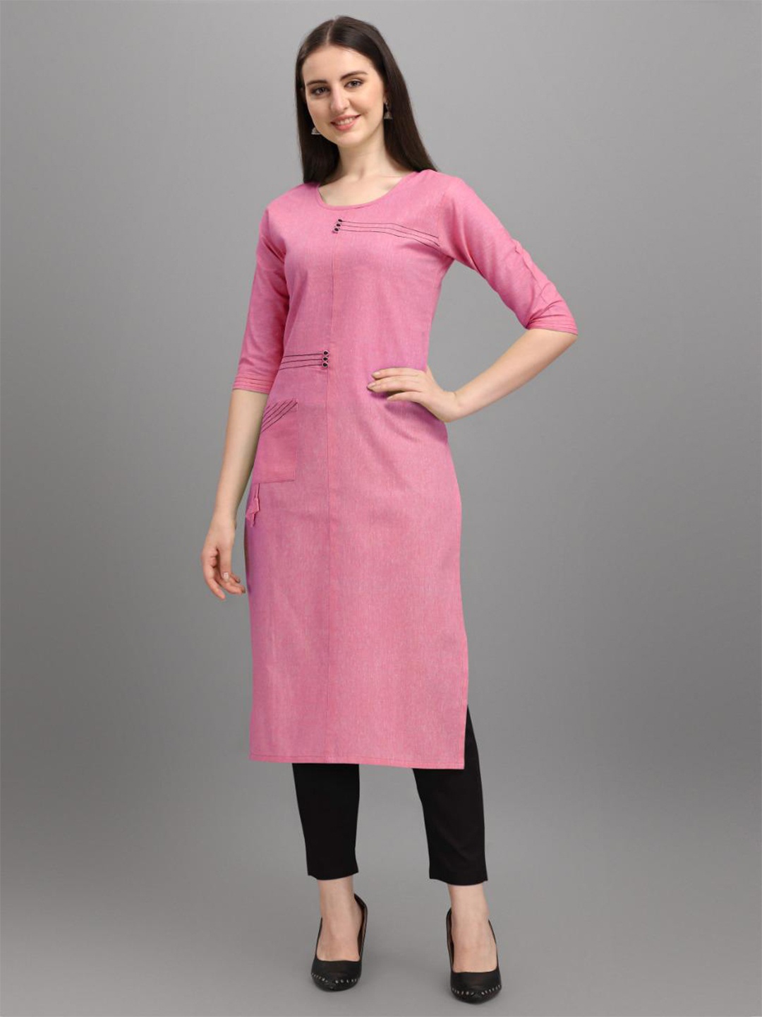 

Fashion FRICKS Calf Length Cotton Kurta, Pink