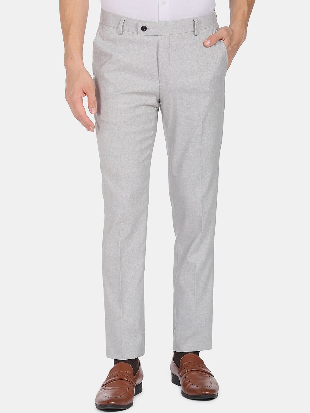 

Arrow Men Grey Solid Mid-Rise Formal Trousers
