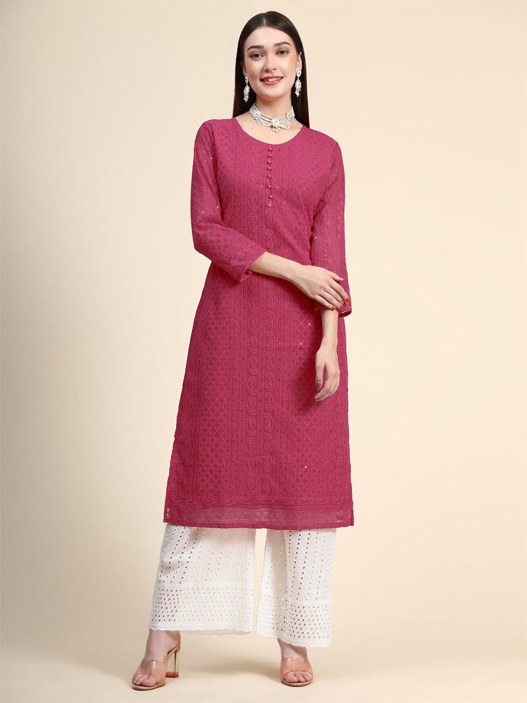 

KALINI Women Pink Ethnic Motifs Embroidered Kurta