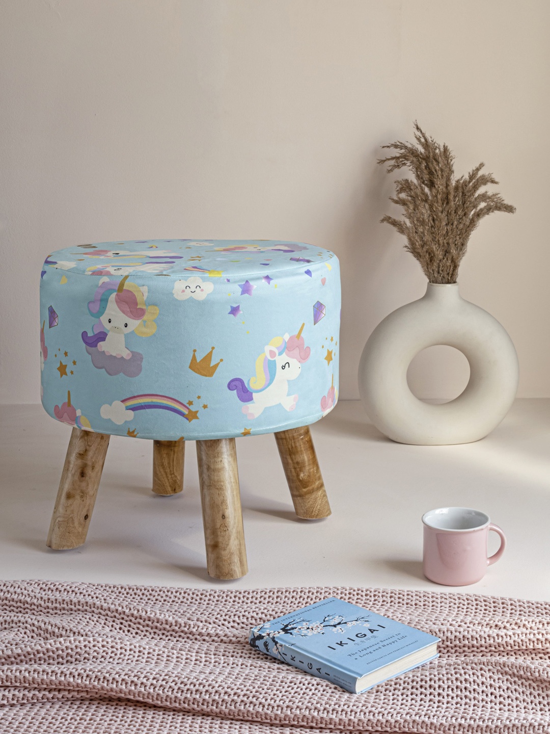 

Clasiko Blue Unicorn Printed Ottomans