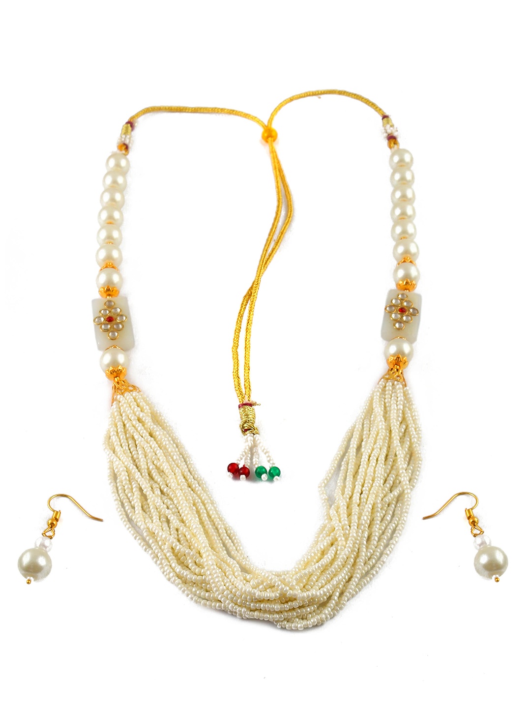 

Jewar Mandi Gold-Plated & White Strand Pearl Beaded Jewellery Set